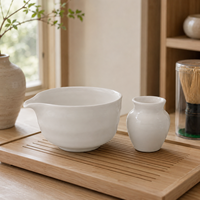 Ensemble de 4 pièces en céramique blanc ivoire pour Matcha, comprenant un Chawan à bec verseur, un support pour Chasen, un fouet en bambou et une cuillère, pour la cérémonie du thé, la maison et le café