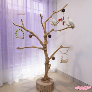 Perchoir d'activités en bois naturel pour perroquets et oiseaux, arbre de jeu, aire de jeux, centre d'activités - Product Image 1