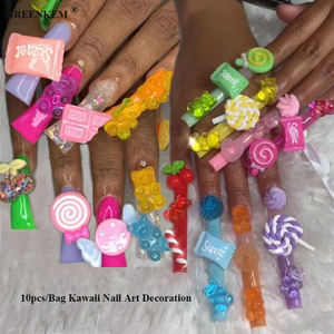 10 piezas/bolsa de adornos de resina kawaii para decoración de uñas, dijes navideños de dulces, flores y frutas, dijes 3D para uñas - Product Image 1