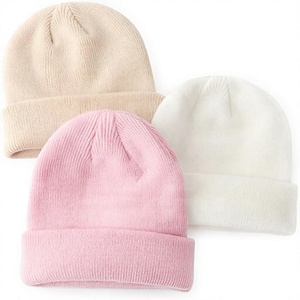 Bonnet unisexe SPARKWELL INDUSTRY en acrylique couleur unie, broderie de perles, chaud et décontracté pour l'hiver, taille adulte 58-60CM, rose - Product Image 1