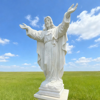 Statue de Jésus aux mains ouvertes en marbre naturel, style européen traditionnel, pour décoration d'église, de jardin ou d'intérieur, durable et faite à la main.