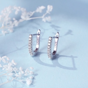 Trendy <strong>Sterling</strong> <strong>Silver</strong> 925 Rhodium Plated Jewelry Micro-Pave Zircon Diamond <strong>Huggie</strong> Hoop <strong>Earrings</strong> for Women - Product Image 2