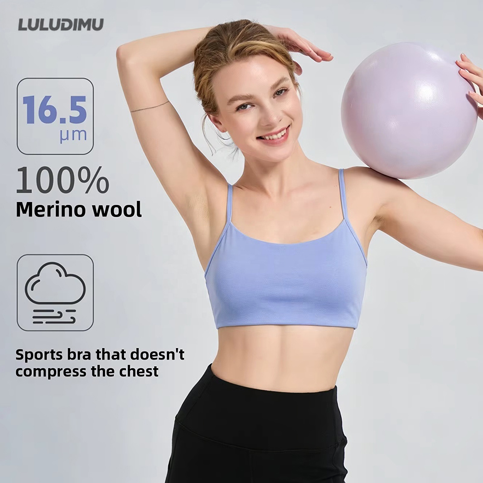 100% Merino Wool Custom Logo Breathable Gym Fitness Top Yoga Bras Adjustable Straps Sports Bra with Removable Padded Cups Women
