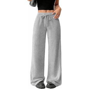 FOXA Pantalon de survêtement large pour femme, taille haute, avec cordon de serrage, décontracté, avec poches, 100 % coton respirant - Product Image 1