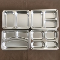 Bandeja de aço inoxidável militar para jantar, 2/3/4 compartimentos, bandeja/latina, prato de comida, não ferrugem