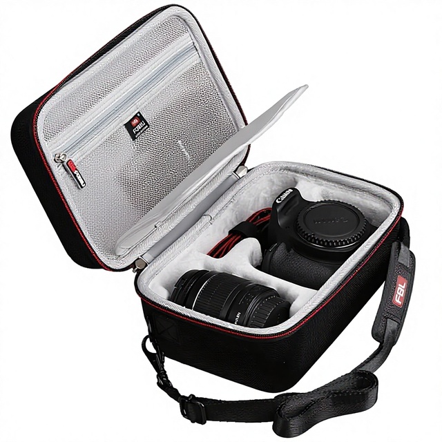 EVA Waterproof DSLR Camera & Lens Storage Case with Zipper Closure for T7/T8i/T5/R50/R100 (9.2x6.1x5.1 Inches Black Made China)