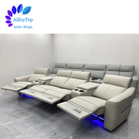 Sofá Reclinable Eléctrico de Cuero de Grano Completo IEasy Curve para Cine en Casa, Sillón Reclinable Moderno de 3 Plazas