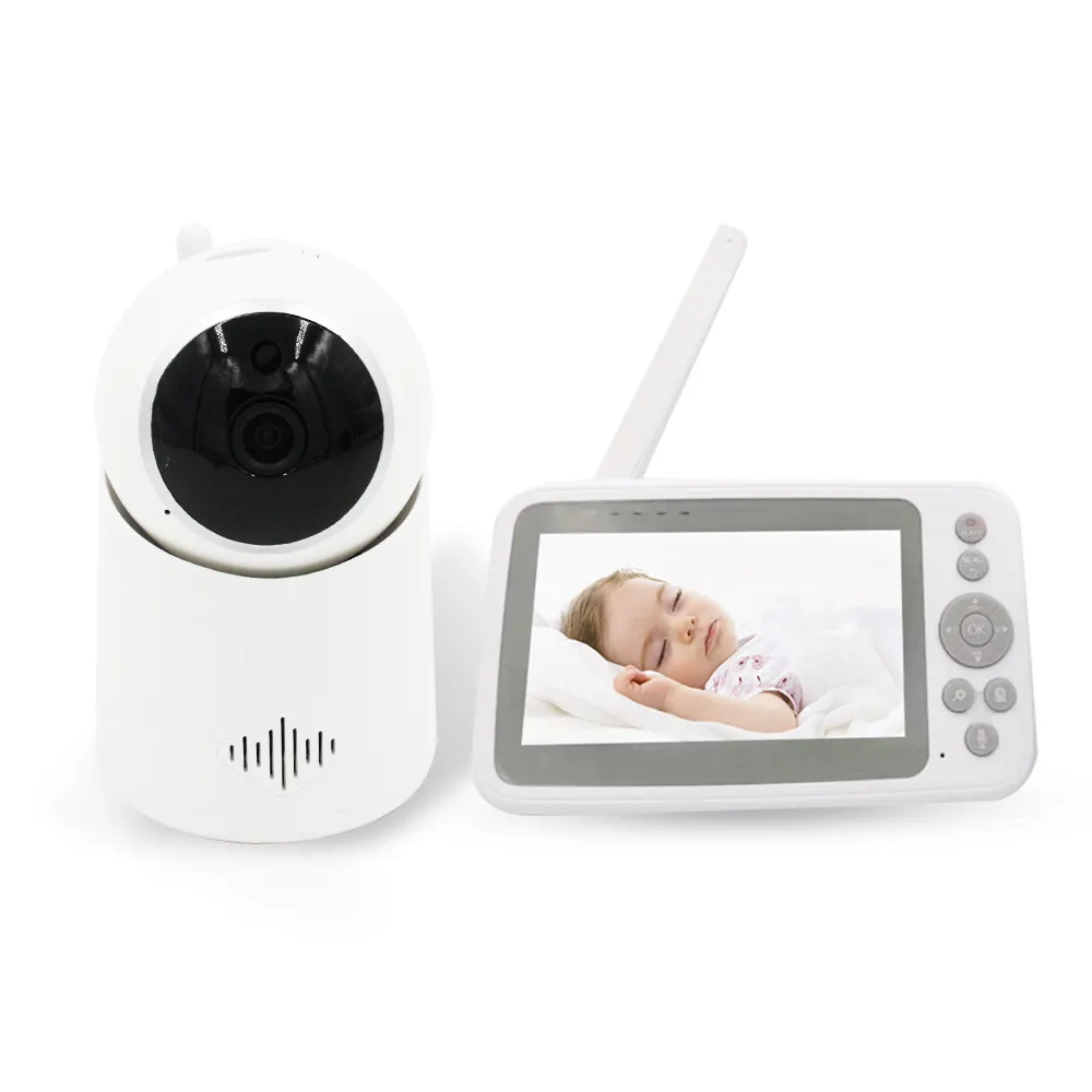 4.3 inch LCD two way night vision lullabies battery PTZ wireless video baby monitor