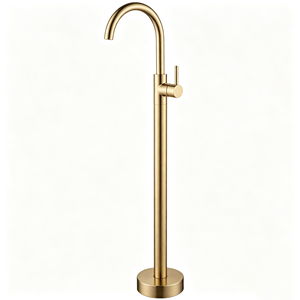 Robinet sur pied gris, finition minimaliste, monocommande, pour lavabo de salle de bain - Product Image 1