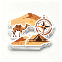 Autocollants de voyage dans le désert Haoxuan, en vinyle PVC blanc, motifs dunes, chameaux, tentes, soleil, itinéraire, graphiques rétro, finition mate, imperméables et résistants aux intempéries