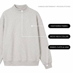 Sweat-shirt surdimensionné à col montant et épaules tombantes en molleton 100 % coton lourd 400 GSM gris chiné de haute qualité, idéal pour un style urbain - Product Image 2