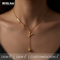 Kalung Lariat Y Drop dengan Inisial Huruf A-Z Gaya Withher, Kalung Baja Anti Karat Berlapis Emas, Perhiasan Fashion Wanita Grosir