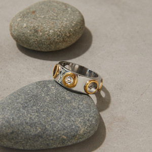 <b>Crystal</b> <b>Ring</b> For Women 18K Gold Stainless Steel Geometric Design Bezel Setting Everyday Wear - Product Image 1