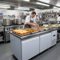 Table de travail en acier inoxydable à température unique avec réfrigérateur sous comptoir et réfrigérateur de bar à porte vitrée