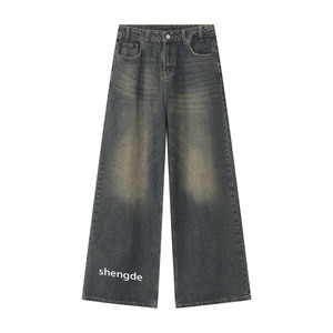 <strong>Custom</strong> <strong>Label</strong> Straight Baggy <strong>Jeans</strong> for Men Vintage Distressed Denim with Wide Leg Loose Fit Washed Technique for All Seasons - Product Image 3