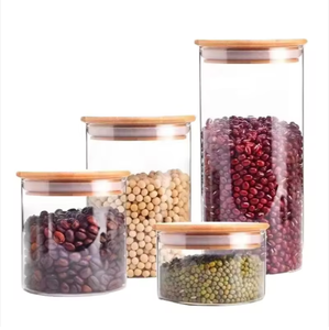 Frascos de vidrio para almacenamiento con tapas de madera, herméticos, de forma cilíndrica, diseño minimalista para almacenamiento de alimentos, tamaño S - Product Image 5