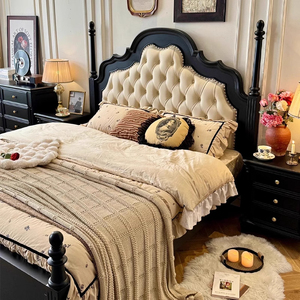 <span class=keywords><strong>Letto</strong></span> matrimoniale retrò americano in legno massello con testiera in morbida pelle Vintage <span class=keywords><strong>francese</strong></span> 1.8m <span class=keywords><strong>letto</strong></span> nuziale di fascia alta - Product Image 3