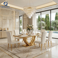 Ensemble de table à manger rectangulaire en marbre blanc pour 8 personnes, meubles
