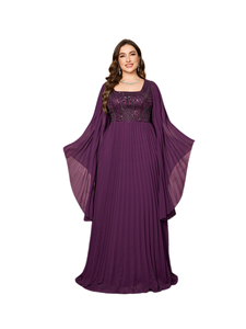Robe de soirée maxi élégante pour femme, en mousseline de soie, à col carré, à manches longues, à sequins, à motifs patchwork, à <span class=keywords><strong>coupe</strong></span> ajustée, à ourlet plissé, de couleur violette - Product Image 1