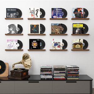 Support <span class=keywords><strong>mural</strong></span> en bois de style américain rétro vintage pour disques vinyles et CD, présentoir de rangement pour disques en bois Chainlink Custom - Product Image 4