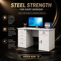 Bureau de travail moderne en acier laminé à froid 1600 mm avec tiroirs à verrouillage sécurisé, poignée en alliage d'aluminium, assemblage facile, table d'ordinateur de bureau