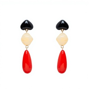 Boucles d'oreilles clous géométriques de haute qualité à pois noirs et blancs en résine acrylique, design unisexe tendance et élégant, bijoux pour fêtes et mariages - Product Image 3