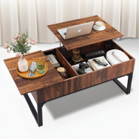 Table basse surélevée avec rangement, table centrale moderne en bois avec 2 compartiments cachés pour le salon, brun rétro