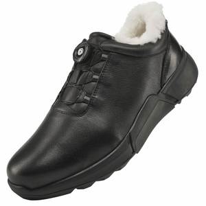 Chaussures d'hiver pour hommes en cuir véritable noir, bout rond, à lacets, doublure en peluche, semelle extérieure en caoutchouc, semelle intermédiaire en EVA, motif uni - Product Image 1