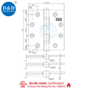 Lửa đánh giá cửa bản lề <span class=keywords><strong>ul</strong></span> được liệt kê 4.5 inch thép không gỉ cửa gỗ bản lề cho khách sạn căn hộ - Product Image 6