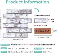 CE UK Commomy 10 pièces Panneaux muraux 3D imitation brique, Carreaux PVC auto-adhésifs à peler et coller, pour crédence en silicone, style moderne