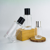 Flacon de parfum cylindrique de luxe en verre à fond lourd, Dubaï, 30, 50, 100 ml, vide, avec pompe pulvérisatrice, diffuseur à bâtonnets, surface transparente, col en verre