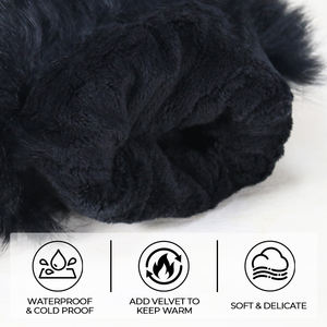 PRI femmes peau de chèvre noire paume <span class=keywords><strong>Ultra</strong></span>-doux court doublure en peluche avec poignets en fourrure de vison écran tactile coupe-vent gants d'hiver - Product Image 3