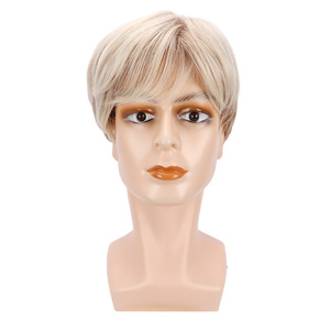 Nuove Parrucche da Uomo per il Commercio Internazionale, Marrone-oro, con Riga Laterale, Capelli Corti Lisci, alla Moda, Affascinanti, Sintetiche, Realizzate a Macchina, con Cappuccio - Product Image 2