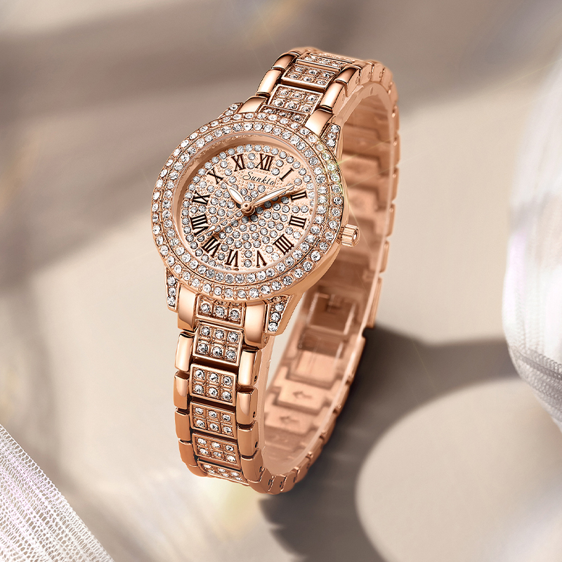 LIGE ST6703 Iced-Out Luxury Quartz Diamond Watch Waterproof Full baguette Crystal Gem Quartz Wrist Watch for Women Jewelry