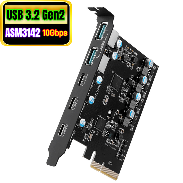 PCIe to USB 3.2 3.1 Gen 2 Card 10Gbps 5 Port USB Type-C Type C a PCI Express Expansion Card Hub for Windows 10 8/7 Linux MAC OS