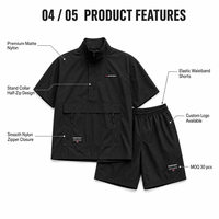 Ensemble court coupe-vent en nylon pour homme, fermeture éclair 1/4, manches courtes, résistant à l'eau, séchage rapide, été, logo personnalisé OEM