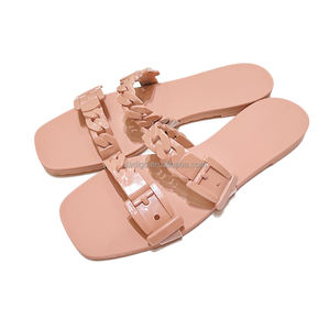 Sandalias de Mujer Personalizadas con MOQ Bajo, Sandalias de Gel con Doble Hebilla y Cadenas, Fabricante de Pantuflas de Plástico para Mujer - Product Image 3