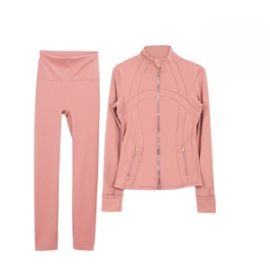 Conjunto Deportivo de Dos Piezas para Mujer, Leggings de Cintura Alta con Cierre Dorado Completo, Color Sólido, Otoño Invierno, Secado Rápido, para Yoga - Product Image 5