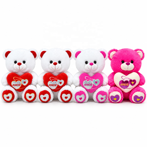 Venta al por Mayor Directa de Fábrica, Osito de Peluche Blanco y Rosa para el Día de San Valentín con Corazón de <span class=keywords><strong>Amor</strong></span> y Detalles Brillantes, Juguete de Peluche Suave, OEM ODM - Product Image 1