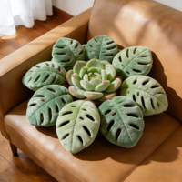 Coussin en peluche feuille de Monstera, doux, personnalisé OEM ODM, pour canapé, décoration intérieure, vente en gros d'usine, collection boutique de cadeaux