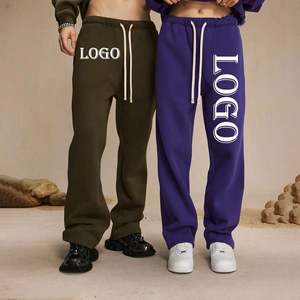 Pantalones de chándal de algodón de rizo de alta calidad, personalizados, extragrandes, de corte recto y pierna ancha, holgados, con efecto apilado, para gimnasio - Product Image 5