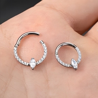 Anneau de septum/oreille articulé en titane ASTM F136 avec zircon CZ, finition lisse, pour piercing corporel (cartilage) - 16G