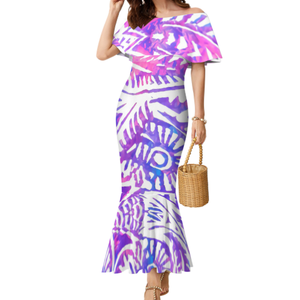 <span class=keywords><strong>Plus</strong></span> Size 8XL abito lungo a coda di pesce da donna Polynesian Elei Tribal Design Custom Lady Party Mermaid Dress <span class=keywords><strong>One</strong></span> Shoulder Maxi Dress - Product Image 3