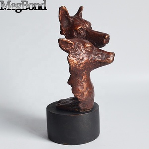 Têtes de loup en fonte Sculpture abstraite en bronze Figurine double loup pour décoration intérieure - Product Image 3