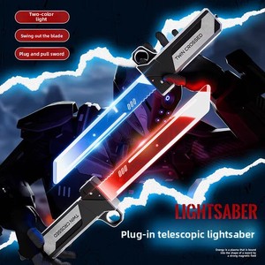 <span class=keywords><strong>Sabre</strong></span> <span class=keywords><strong>laser</strong></span> LED double lame <span class=keywords><strong>rétractable</strong></span> pour garçon, jouet épée lumineuse de samouraï - Product Image 1