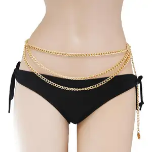 波西米亚复古风格多层合金腰链身体链的妇女圆形吊坠肚皮链珠宝