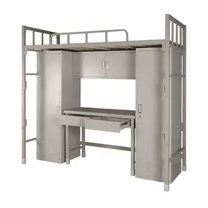 Lit en fer, lit simple, armoire de rangement combinée en acier, table d'apprentissage