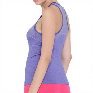 Women's Sporty Tank <b>Top</b> Breathable Knitted Scoop Neck <b>Purple</b> Solid <b>Mesh</b> Shoulder Gym Vest - Product Image 4