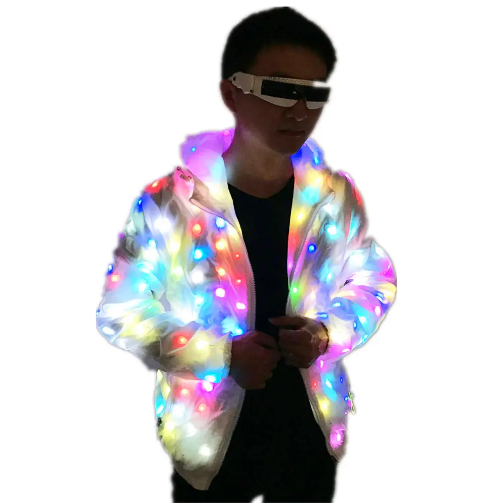 다채로운 Led 빛나는 의상 옷 춤 LED 성장 조명 로봇 정장 의류 남성 이벤트 파티 용품 무대 소품