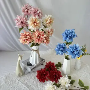 Decorazione di alta qualità per la casa di nozze 3 teste di crisantemo colorato fiore di seta artificiale